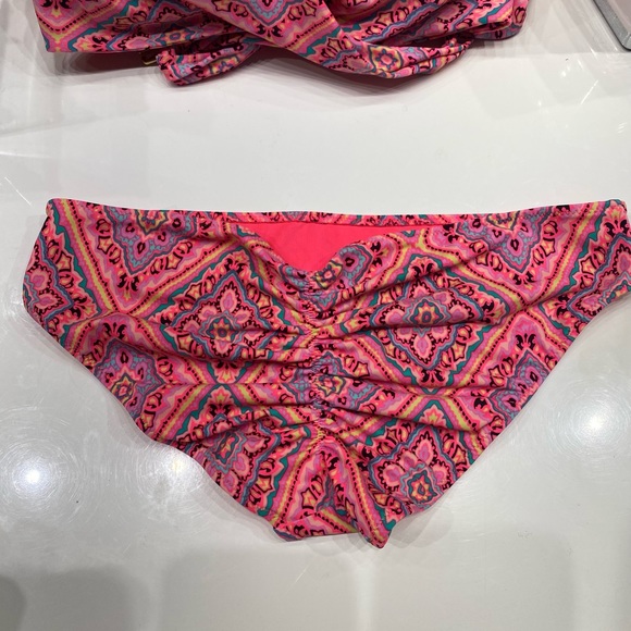 bikini top & bottom: coral rose tile wrap top w/ ruching bottom - Picture 9 of 11